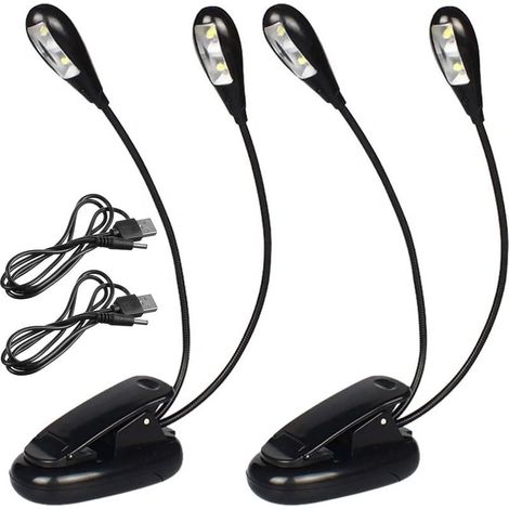 Lampe De Pupitre De Musique, Lampe Réglable À Double Tête À Pince, 2 Pièces Music Stand Light, Rechargeable, 4 Lumières LED Avec Câble USB, Convient Pour Piano, Bureau, Pupitre, Couture