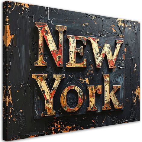 Cuadro en Lienzo, Cartel de Nueva York Imitación pintura Tipografía, 60x40 (1/5)