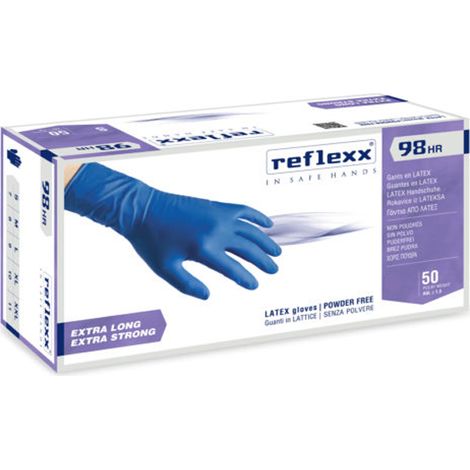Gants en latex sans poudre chlorée Reflexx R98 18,5 gr Cat.3 Bleu 50 pièces XXL