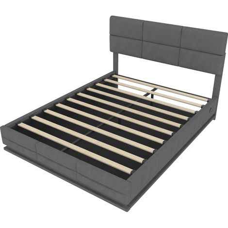 Polsterbett mit Samtbezug 140x200 cm mit LED, USB Typ-C, verstellbarem Kopfteil, grau (1/5)