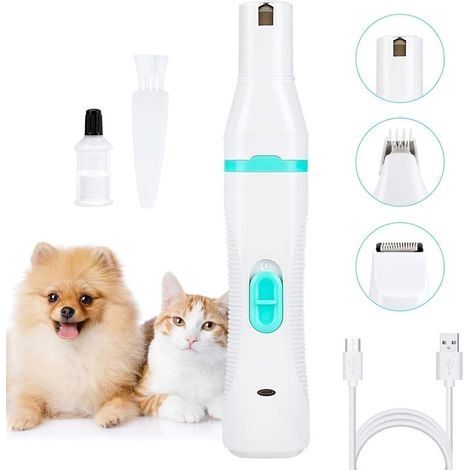 Lime à Ongle Chien/Chat 3 en 1,Tondeuse 2 Têtes électrique pour Animaux de Compagnie,Lime Griffe Réglable Rechargeable 7200 TR/MIN Batterie 600mAh - Pour Animaux de Petite Moyenne et Grande Tail (1/5)