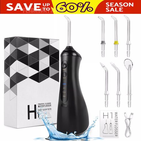 Cordless Dental Water Flosser Oral Irrigator Teeth Cleaner with 6 Jet Tips Floss (1/5)