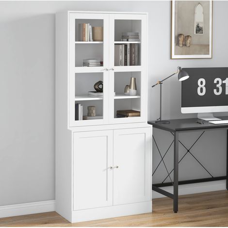 Vetrina alta 76x40x178,5 cm in MDF bianco con contenitore, per soggiorno FloraGrace (1/5)