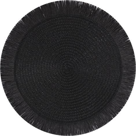 Ensemble de 4 sets de table ronds style bohème avec de jolis pompons, résistants, antidérapants et adaptés à la cuisine, au restaurant, à la salle à manger et à la décoration intérieure. 38 cm, noir. (1/4)
