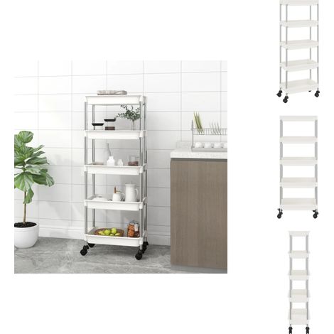Chariot de cuisine 5 niveaux Blanc 42x29x128 cm Fer et ABS - Chariot De Cuisine - Chariot Multifonctionnel - Rangement Cuisine - Organisation Intérieur - Chariot Sur Roulettes (1/5)