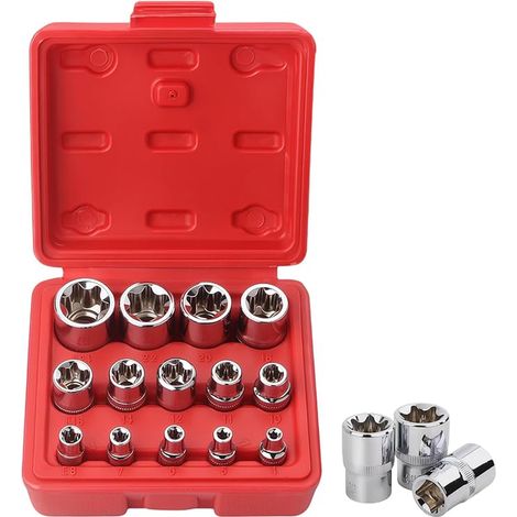 Torx Socket Wrench Set 1/2" 1/4" 3/8" Torx E E4-E24 CR-V Nut Extractor Socket Wrench Set Bolt Extractor (1/4)