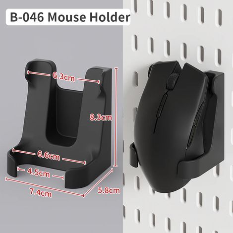 (B Support pour souris) Étagère murale sans perçage pour panneau perforé, rangement pour manettes, casques, figurines et claviers. (1/5)