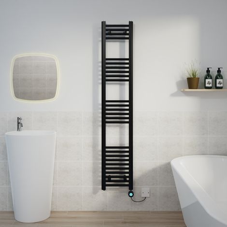 Thermostatic Towel Rail Straight Timer Black 1600x300mm