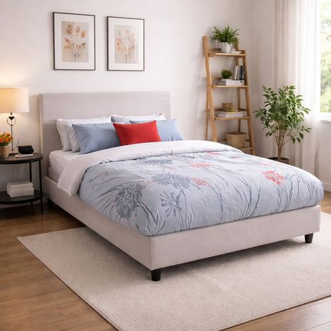 Dmora - Cama matrimonial Dahmeta, Cama contenedor con revestimiento de tela, 100% Made in Italy, Apertura frontal, con colchón Cm 140x190 incluido, Blanco (1/5)