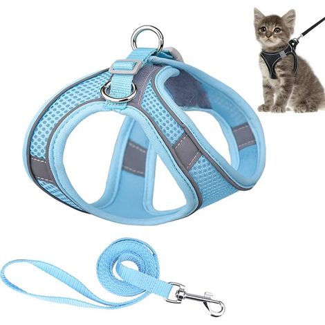 Katzengeschirr mit Leine, Anti-Ausbruch-Leine für Katzen, Verstellbares Katzengeschirr, Weiches Geschirr für Hunde und Katzen, Blau, (S) FLITI (1/4)