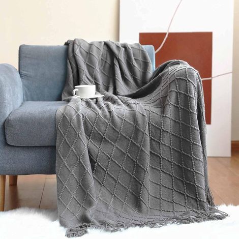 Couverture 130x230cm Tricotée Franges Jetés De Lit Couleur Solide Plaids Nordique Chaud Jeté Tapis à La Mode Doux Couverture Jeté De Canapé Couvre Lit (1/5)