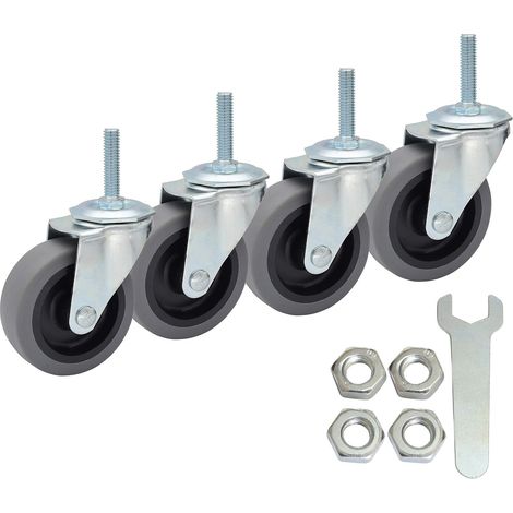 Roulettes, roulettes en TPR à tige filetée de 3 pouces 3/8"-16 x 1-1/2", roue en caoutchouc thermoplastique robuste capacité de charge de 450 lb, lot de 4 (1/5)