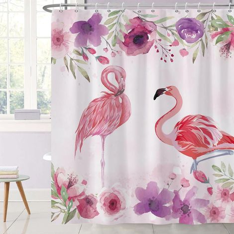 Rideau de Douche Flamant 180x180cm Rose Aquarelle Fleur Tropical Animal Rideau de Bain Couple Rouge Rideaux de Douche Flamant Rose Rideau (1/5)