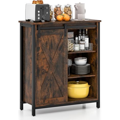 Costway – Buffet cuisine avec porte coulissante – 70 x 30 x 81 cm – 6 compartiments réglables – Style campagnard en MDF et métal (1/5)
