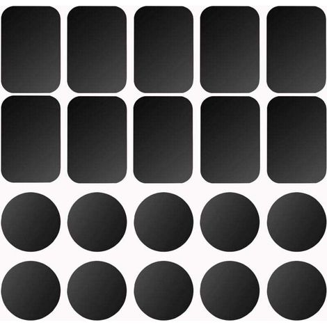 Plaque métallique adhésive 3M, ensemble de 10 plaques métalliques auto-adhésives pour aimants de téléphone/supports magnétiques pour téléphone portable pour voiture S-07 (10 noir) (1/4)