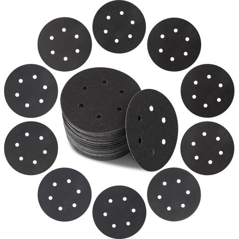 Disques abrasifs de 150 mm, 50 pièces, papier abrasif en carbure de silicium, avec grain 5 x 60/80/100/120/150/180/220/240/320/400 pour ponceuse orbitale ou aléatoire (1/5)