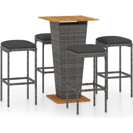 Set de 1 Table et 4 Tabourets de bar de jardin, Ensemble Table et Chaises et coussins Résine tressée Gris OIB8545E (1/5)