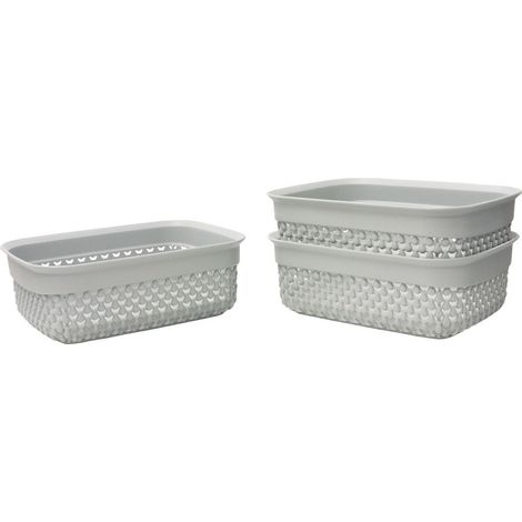 Droplette Design Set of 3 Rectangular Plastic Storage Baskets, Ice Grey (1/4)