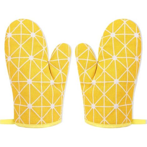 Lot de 2 maniques en silicone antidérapant, résistantes à la chaleur jusqu'à 250 °C, 17,8 x 31,8 cm, pour pâtisserie, grill et barbecue, jaune à carreaux (1/5)