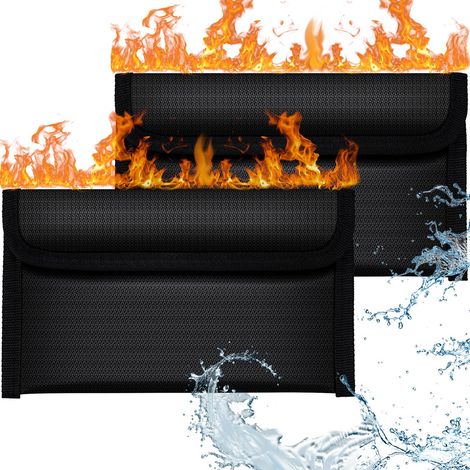 Bolsa ignífuga para documentos, 2 unidades, resistente al agua y al fuego, ideal para guardar objetos de valor, pasaportes, documentos y dinero.
