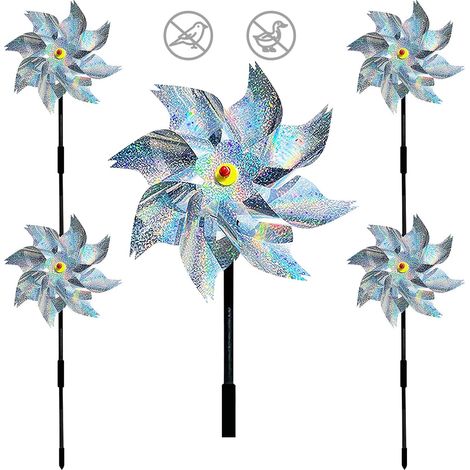 Un ensemble de 5 moulins à vent réfléchissants à l'épreuve des oiseaux, des moulins à vent à l'épreuve des oiseaux de jardin, pour protéger le jardin, le verger et la cour