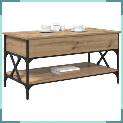 Table basse - 883042 - Chêne artisanal - 100 x 50 x 50 cm - 1 étagère (1/5)