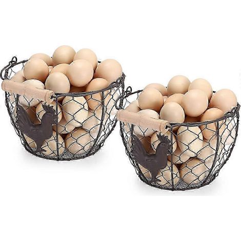 2 paniers à œufs style ferme, compatibles avec les œufs de 20 cm, pour la collecte des œufs frais, panier à œufs vintage en fil de fer. (1/5)