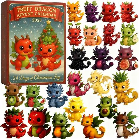 Calendario de Adviento de Navidad con 24 días de lindos dragones, sorpresas coleccionables y decoración para fiestas. (1/5)