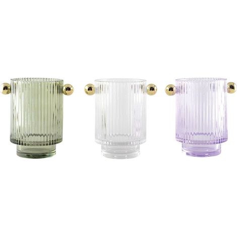 Lot de 3 Bougeoirs en Verre Chandeliers Décoratifs Blanc Violet Vert 8,8 x 12,5 x 13 cm - PANGIVO (1/3)