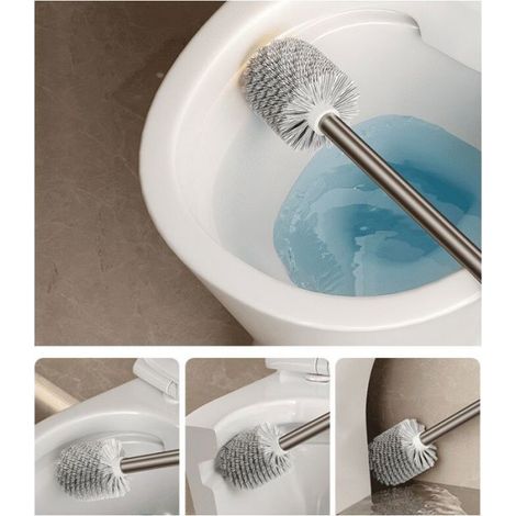Brosse WC en nickel brossé avec montage mural - Support de brosse WC carré en acier inoxydable 304-gris (1/4)