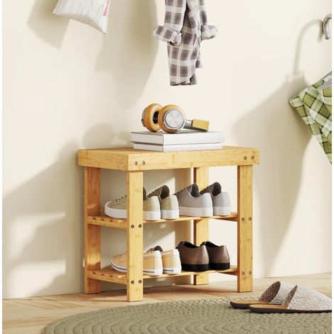 Panca portascarpe in bambù con 2 ripiani e seduta 50 x 28 x 45 cm, naturale OKMYHOME (1/5)