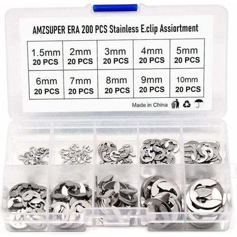 200 pezzi di anelli elastici in acciaio inox 304, assortimento di anelli elastici esterni da 1,5/2/3/4/5/6/7/8/9/10 mm, vari usi.