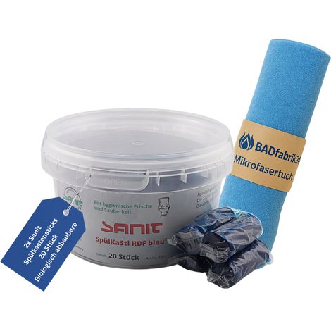 BADfabrik24 Sanit Spülkastensticks RDF blau 3372 2 Stück + Mikrofasertuch