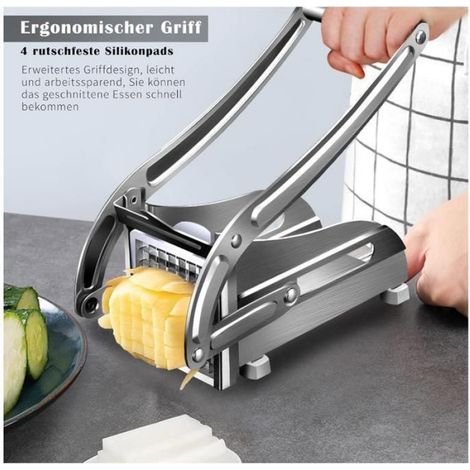 Coupe Frite Professionnel, Coupe-Frites en Acier Inoxydable,Coupe Frites Manuel, Coupe Pomme de Terre avec 2 Inserts de C MANDOLINE (1/4)