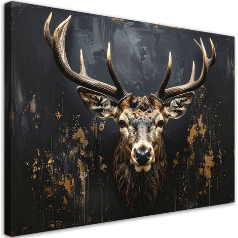 Tableau déco Tête de cerf sur fond noir 90x60 (1/4)