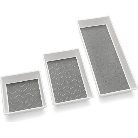 Addis, scatole porta oggetti, di alta qualità, con base morbida, per riordinare il cassetto, plastica, White/Grey, 18 x 40 x 7.5 cm (1/4)
