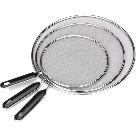 Tapa antisalpicaduras de acero inoxidable de 3 piezas con asa, protector antisalpicaduras de cocina, 19 cm, 25 cm, 29 cm, para una variedad de sartenes (1/5)