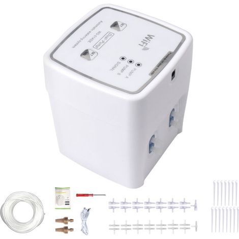 Dispositif d'arrosage intelligent WIFI, double pompe, irrigation goutte à goutte auto et temporisé, contrôleur d'application distante pour jardin et plantes (1/4)