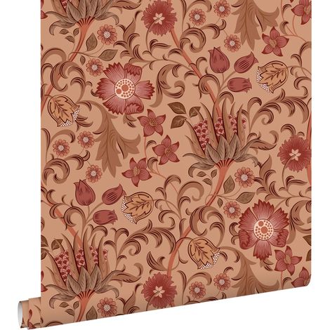 papier peint fleurs vintage rose terracotta foncé - ESTAhome (1/5)