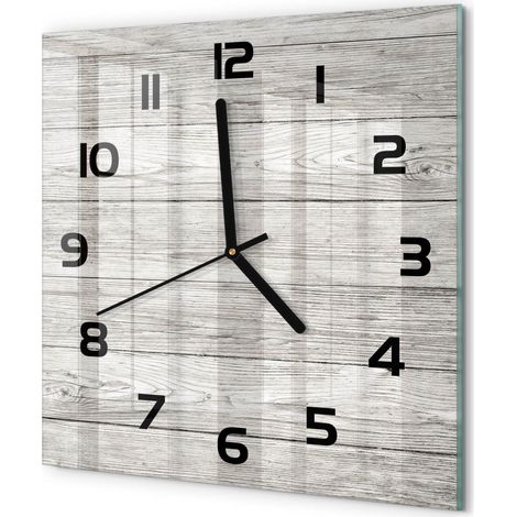 Horloge Murale Carrée Verre Trempé Chiffres Lisibles Silencieuse Moderne Arrière-plan en bois 30x30 cm (1/5)