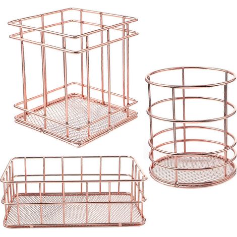 Lot de 3 paniers de rangement en maille, ronds et carrés, pour stylos, en acier inoxydable. (1/5)