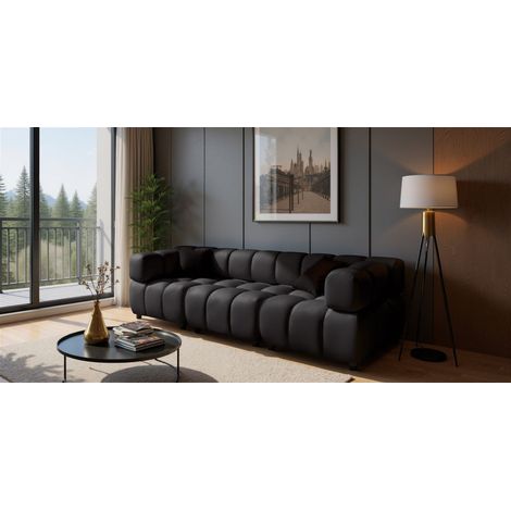 Sofa Designersofa FLOW 3-Sitzer in Stoff Bluvel Schwarz