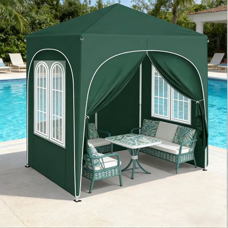 Tonnelle pliante 200x200x250 cm en métal et tissu Oxford vert, avec parois, pour jardin – MEUBLIV (1/5)