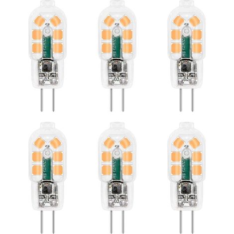 Ampoule G4 LED 12V 2W Blanc Chaud 3000K, 200lm, Équivalent Lampe Halogène G4 10W 20W, non-dimmable, Bi-pin G4 12V LED AC DC pour Lustre, Lampe de Table, lot de 6 [Classe énergétique F]