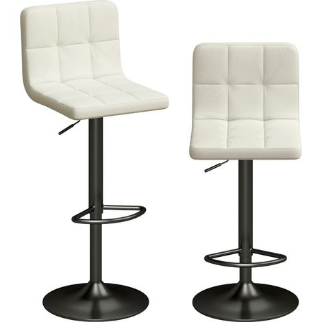 Ensemble de 2 tabourets de bar réglables avec repose-pieds, cuir PU et acier, 39,5 x 44 x 88-110 cm, crème (1/5)