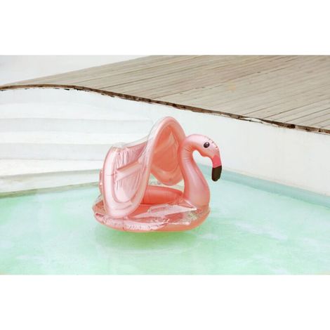Matelas flottant gonflable en forme de flamant rose transparent avec ailes décoratives, bouée de piscine tendance confortable pour adultes et loisirs aquatiques d'été (1/5)