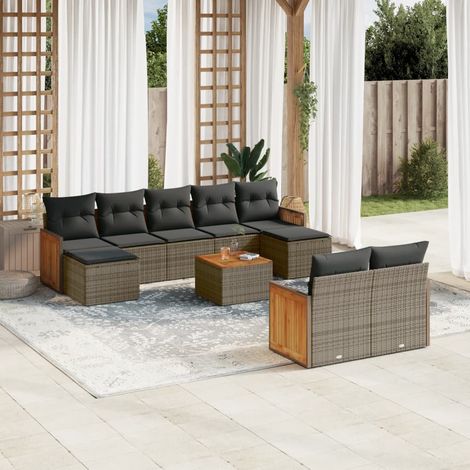 Teenpull – 10-tlg. Garten-Sofagarnitur mit Kissen Grau Poly Rattan (1/5)