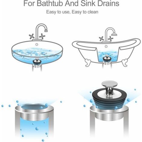 Pack de 2 bouchons de vidange universels pour baignoire et lavabo adaptés aux orifices de 25 à 47 mm noir et gris (1/4)