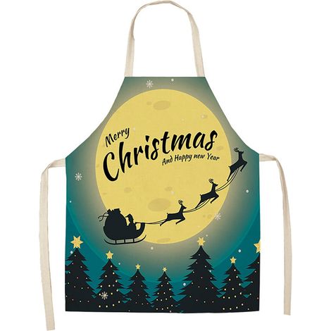 Tablier De Cuisine - Motif Plaid Buffalo Rouge Et Noir - Avec Impression Flocons De Neige - Réglable - Pour Cuisiner, Boulangerie, Grillade - 1 Pièce (1/5)