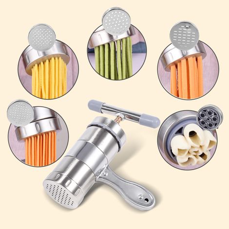 Manuelle Nudelmaschine aus Edelstahl, tragbare Nudelpresse, multifunktionaler Entsafter (1 Stück), Nudelpresse für selbstgemachte Pasta, robustes Küchengerät. (1/5)